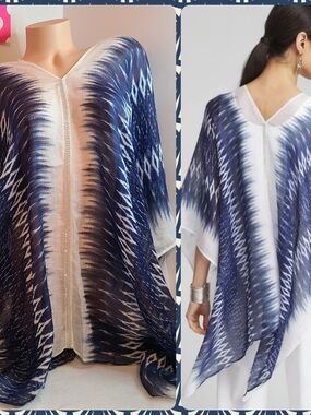 Chico's Daring Diamond Ikat Linen Kaftan Size S/M